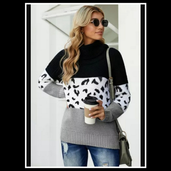 ‼️CLEARANCE PRICE FIRM‼️Black Turtleneck Splicing Chunky Sweater🖤 - Picture 3 of 11
